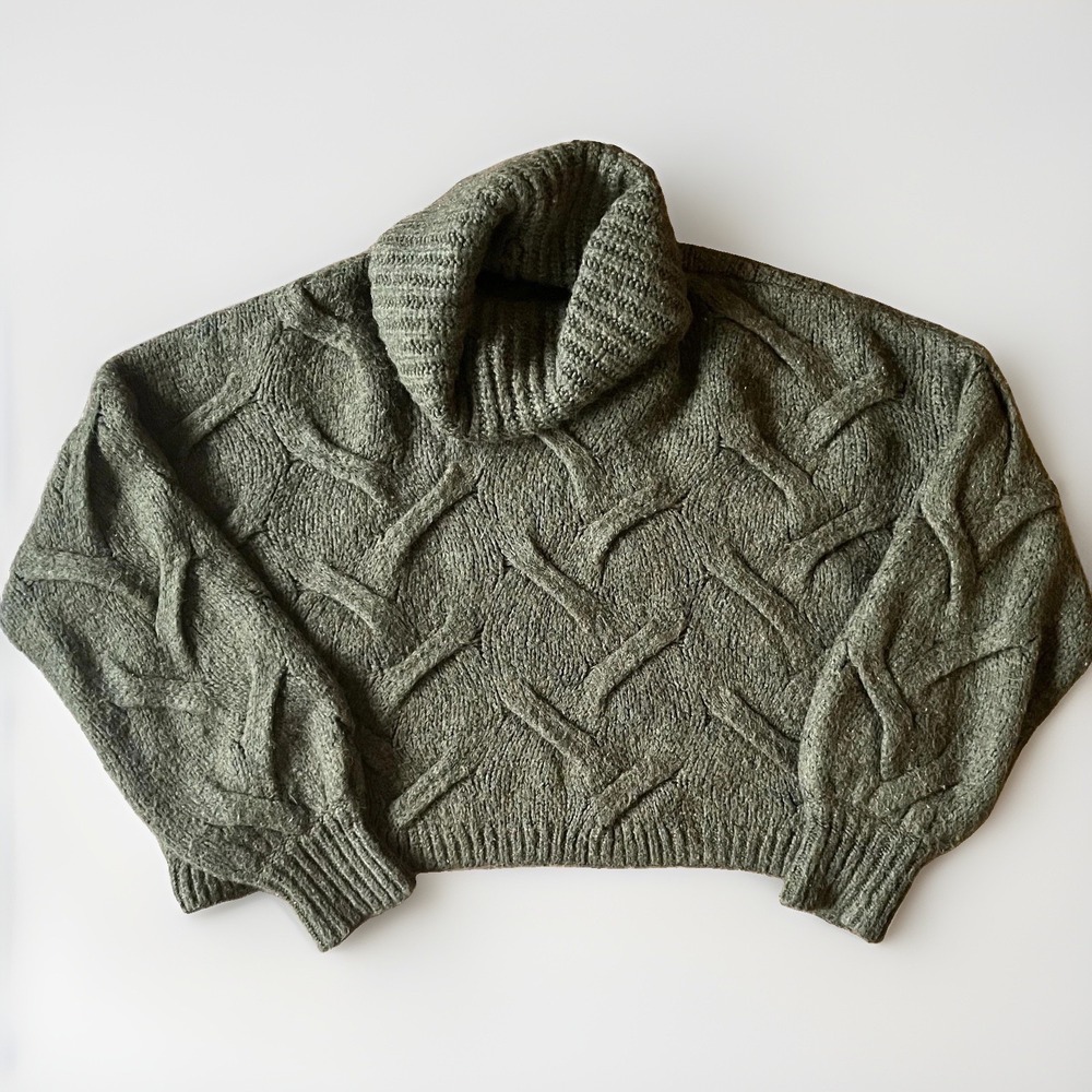 Madewell Sweater Womens Medium Green Cable Knit Turtleneck Pullover Oversized